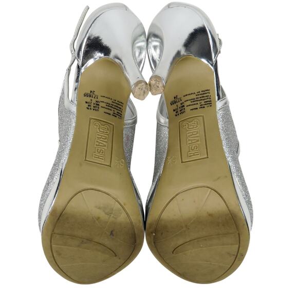 Brash Silver Sparkly Glitter Open Toe Platform Stiletto Heels Size 6.5 - Picture 8 of 10